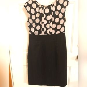 Dressbarn Tan and Black polkadot pleated bodice with black bottom. Size 10